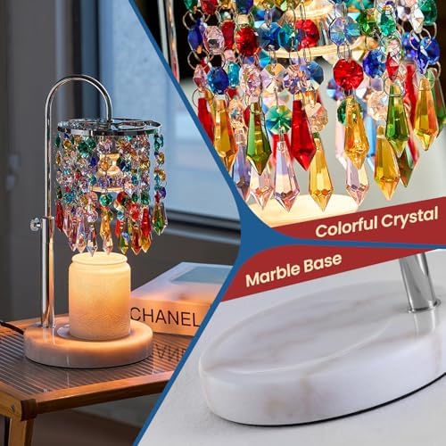Candle Warmer Lamp with Timer Dimmer and 3 Bulbs, Lamp Candle Warmer with Marble Base,Wax Melt Warmer for Jar Candles, Birthday Gifts for Women Mom, House Warming Gifts New Home Decor (Multicolor) - Image 2