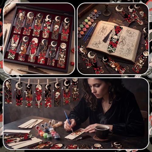 Kosiz 12 Pcs Halloween Gothic Paint by Number Kit for Adult Wood Bookmark - Image 6