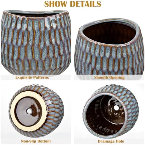Oairse Small Ceramic Pots for Plants, 4.9 inch Blue Plant Pot Indoor with Drainage Ceramic Planters for Indoor Plants Succulent Planters Decorative Flower Pots for Cactus, Snake Plant, Herb - Image 3