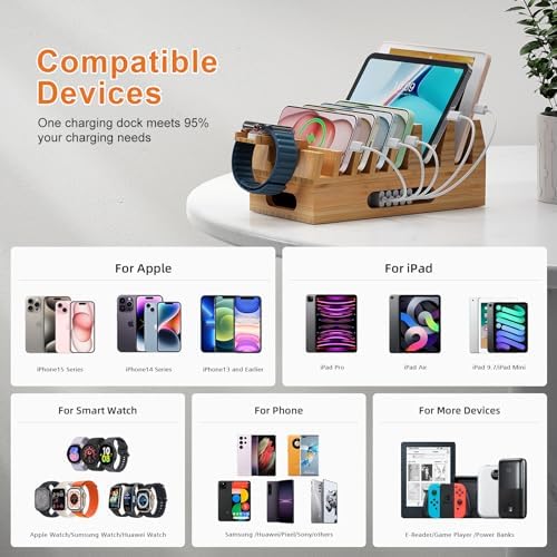Pezin & Hulin Bamboo Charging Station with 5 Cables-Natural Bamboo - Image 2