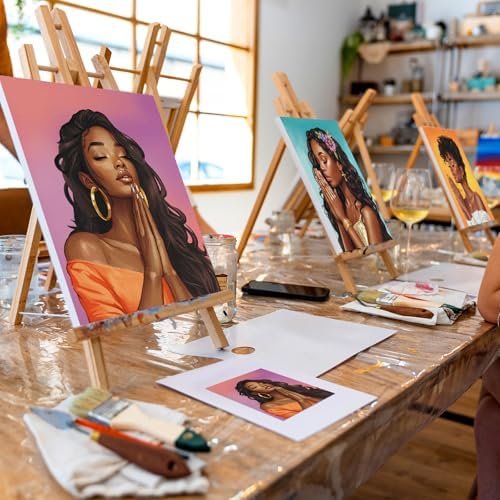 VOCHIC 4 Pack Sip and Paint Kit for Adults,Pre Drawn Canvas for Painting Party Supplies Girls Night Games Couples Paint Art Set Pray Girl 12x16 in - Image 3