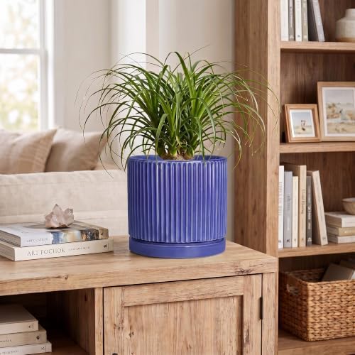 Ceramic Flower Pots, 8 Inch Plant Pot, Round Pots for Plants, Blue - Image 3