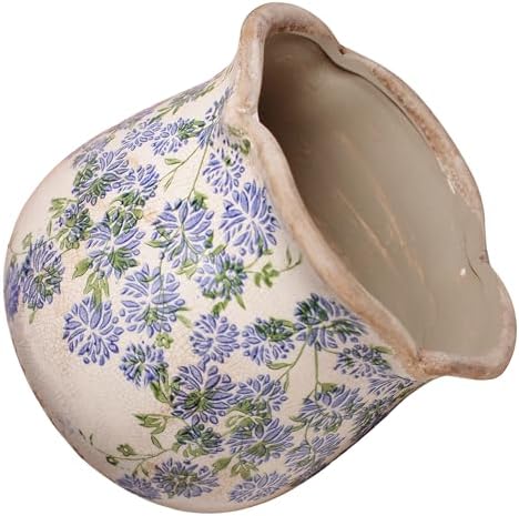 Ceramic Pots for Plants, Vintage Plant Pot with Drainage Hole, 6.11in. Planter for Indoor Plants, Crackle Glaze Finish Flower Pot, Perfect Tuscan Ceramic Planter for Gardening, Antique Blue Meadow - Image 2