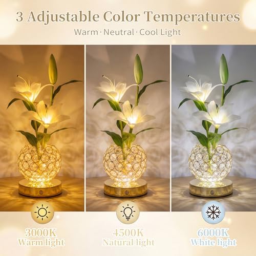 Stargazer Lily Crystal Table Lamp, Rechargeable Touch Flowers Lamp - Image 3
