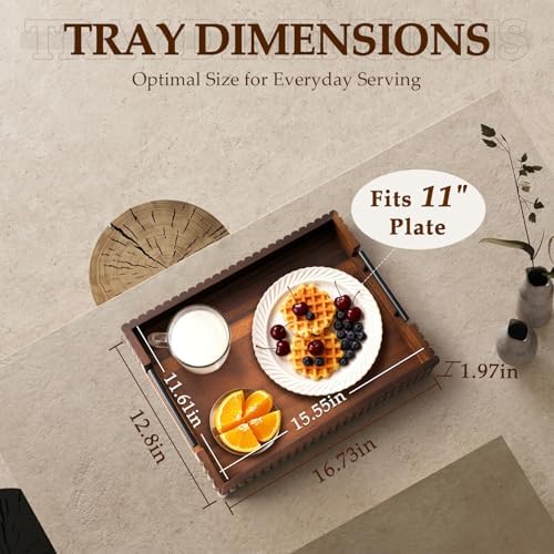 Serving Tray for Coffee Table Decor, 16.7" Decorative Ottoman Tray, Walnut - Image 4