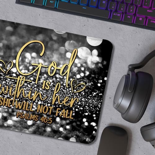 Black Glitter Christian Mouse Pad, God is Within Her She Will Not Fall Bible Verse Mouse Pads for Wireless Mouse Computers Laptop Desk Accessories, Christian Gifts for Women, 9.5x7.9 Inch - Image 5