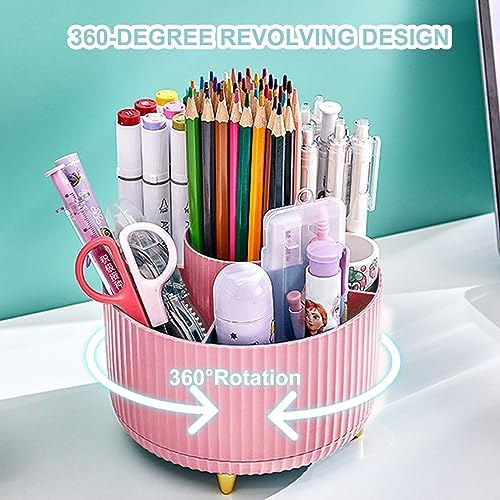 Cayxenful Pencil Holder For Desk,5 Slots 360°Degree Rotating Desk Organizers And Accessories,Desktop Storage Stationery Supplies Organizer, Cute Pencil Cup Pot For Office, School, Home (D-Pink) - Image 3