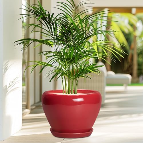 Ceramicfor 10 Inch Plant Pot, Ceramic Planter for Indoor Plants, Glossy Red - Image 4