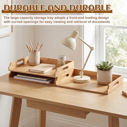 AceOrbit 3 Pcs Stackable Paper Tray Bamboo Wood Desk Organizer Letter Tray - Image 6
