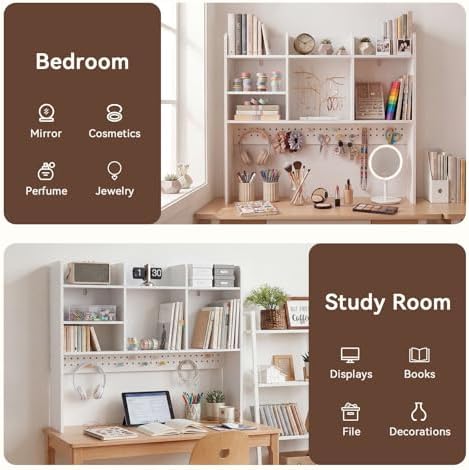OOOK 35.9" L White Desk Hutch with Pegboard, Dorm Desk Organizer - Image 5