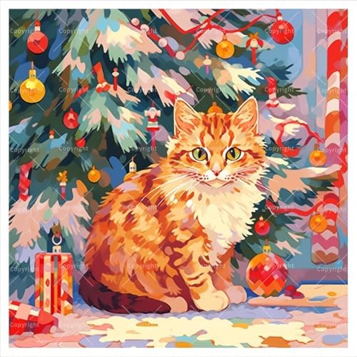 TAOPAOLAB Christmas Cat Digital Painting Kit for Adults - DIY Ginger Cat by Tree Oil Painting on Canvas 7.87x7.87in, Framed Acrylic Paint Kit, Good for Beginners, Holiday Home Decor or Gift Artwork by Unknown