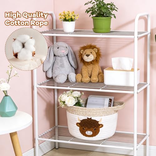Highland Cow Gift Basket - Small Woven Cotton Rope Organizer Basket for Nursery, Pet Toys & Baby Shower, Foldable Decorative Bin with Handles (7.8x6in) - Image 4