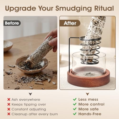 Hanging Sage Holder with Glass Ash Catcher for Smudging - Image 3