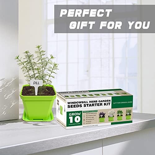 Meekear 10 Herb Seeds Garden Starter Grow Kit with Green Pots, Markers, Soil Discs, Watering, Herb Clipper, Complete Indoor Potted Plant Growing Set for Kitchen DIY - Image 7