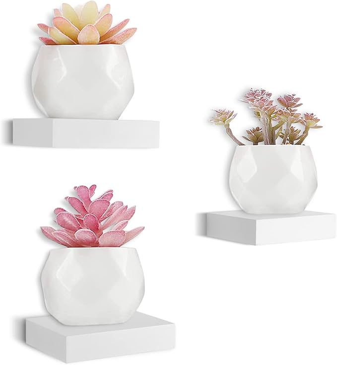 HAO Small Floating Shelf 6 inch Wall Mounted Mini Hanging Display Shelves for Living Room Bedroom Bathroom Set of 3 White
