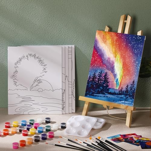 Dinifee 6 Pack Pre Drawn Canvas for Painting Pre Printed Canvas Kit 8 x 10 Inch Stretched Cotton Paint and Sip Set for Adults Couple Party Graduation Summer Date Night(Scenery) - Image 6