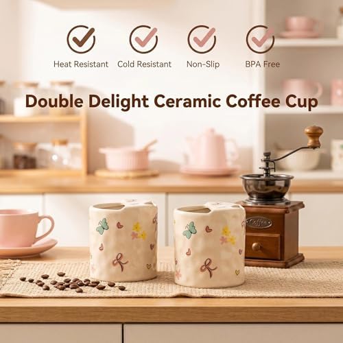 Novelty Ceramic Coffee Mug Designed to Look Like a Gift Box, 10oz Retro Hand-Painted Ceramic Travel Mug (White Bow) - Image 6