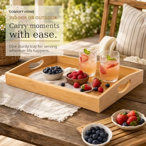Comfify Bamboo Serving Trays – Set of 3 Ottoman Trays for Food, Entertaining, and Decor – Minimalist Design - Image 6