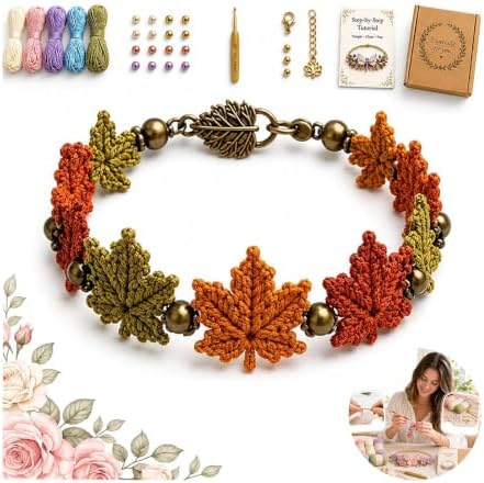 DIY Nature-Inspired Crochet Bracelet Kit, Handmade Jewelry Making Set with Yarn, Beads Crochet Hook, Art Craft Supplies for Adults, Woven Bracelets Craft Gift，D by Unknown
