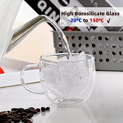 CNGLASS 8oz Double Wall Glass Coffee Mugs,Clear Insulated Espresso Glass Mugs with Handle for Latte,Cappuccino,Coffee,Set of 4 - Image 5