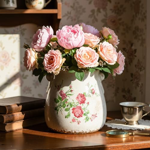 Ceramic Scroll Planter 6.5 Inch, Pink Green - Image 4