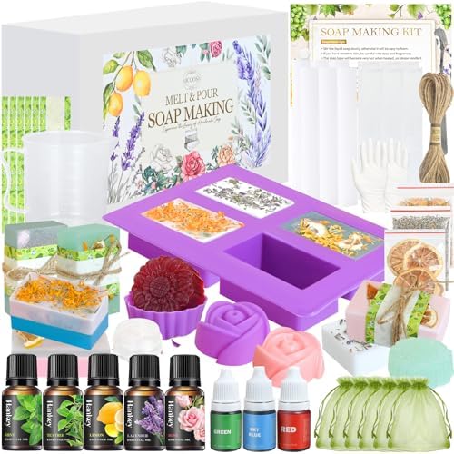 Jcoos Soap Making Kit, Soap Making Kit for Adults, Teen- Shea Butter Glycerin Melt and Pour Base, Molds, Dye, Fragrances, Dried Flowers, DIY Craft for Beginners Women,Gift Boxes for Mother's Day by PartyCarnivalBeautyGlamor