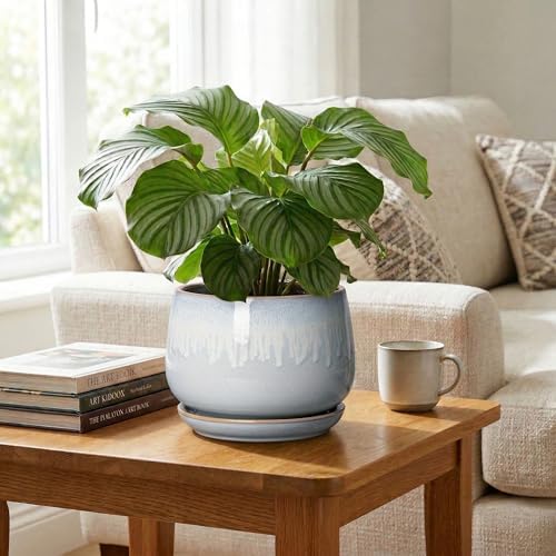9 Inch Ceramic Pots for Plants, Indoor Plant Pots, Grey-White - Image 5