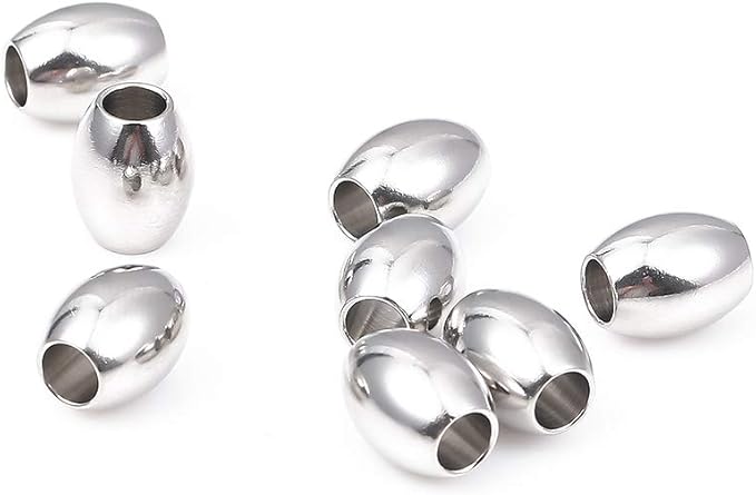 Stainless Steel Spacer Beads 10x8mm Oval Loose Charm Caps Beads for DIY Jewelry Making 20pcs with 4mm Hole