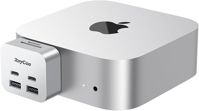 RayCue MiniPack Expansion Dock for Mac mini M4 | 6-Port USB-C Hub with Dual 10Gbps Adapters, 2 * 10G USB-C/ 2 * 10G USB-A/SD TF 3.0 Card Reader | High-Speed Data Transfer & Multi-Device Connectivity