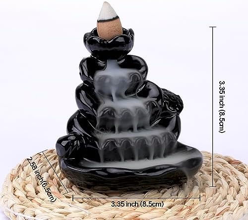 Ceramic Waterfall Incense Burner, Backflow Incense Holder, Incense Cone Burner for Yoga Meditation and Home Decor (Lotus Leaf) - Image 2