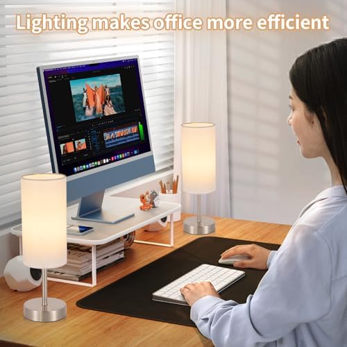 RISLG 2 Pack Small Table Lamp for Bedroom, Bedside Lamp for Nightstand, Minimalist Modern Desk Lamp with Linen Fabric Shade for Living Room, Office, Kids Room, Dorm, LED Bulb Included - Image 2