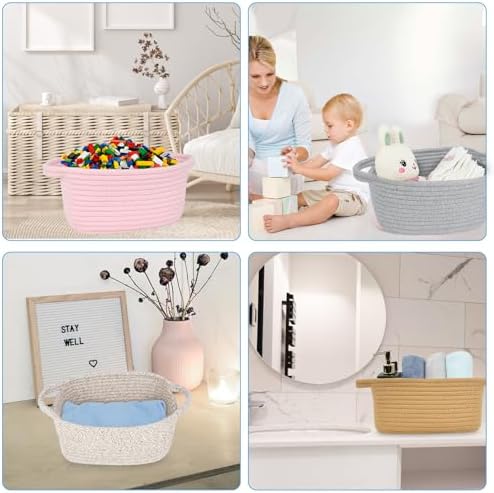 ABenkle Small Storage Basket, Mini Woven Basket, Cute Cotton Rope Basket for Shelves, Boho Decorative Toy Storage Bin Gift Basket - Image 6
