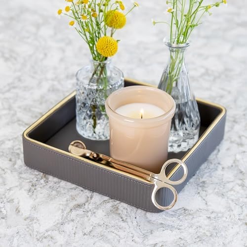 Gray Nightstand Bedside Organizer Tray|Key Bowl for Entryway Table| Bowl for Keys and Wallet Catch All|Small Leather Valet Tray Desk Organizer|EDC Trinket Catchall Key Holder Bowl|Key Basket or Dish - Image 5