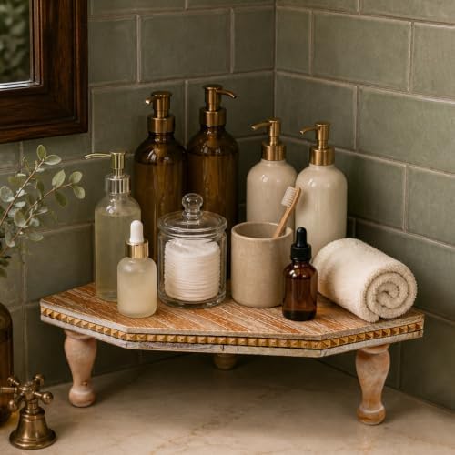 Wood Corner Counter Shelf Thicken Framehouse Decorative Tray (Retro White) - Image 7