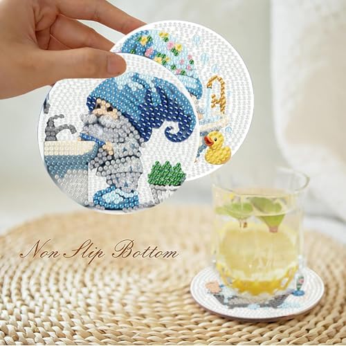 8 Pcs Diamond Art Coasters, Gnome Diamond Painting Coasters Kits for Adults Beginners, Gem Art Coasters with Holder, Funny DIY Crafts for Home Decor Warming Gifts - Image 2