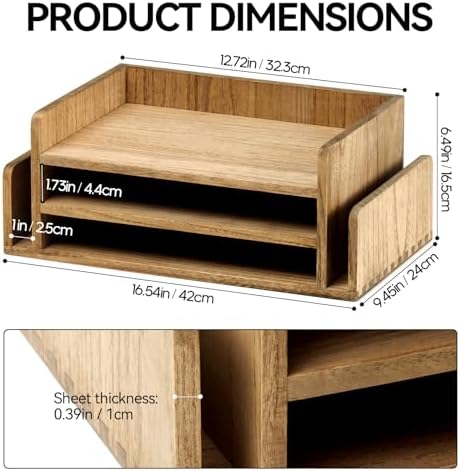 KIRIGEN Wood Desk Organizer, 5-Tray Letter Tray and Mail Sorter, Brown 2TP - Image 6