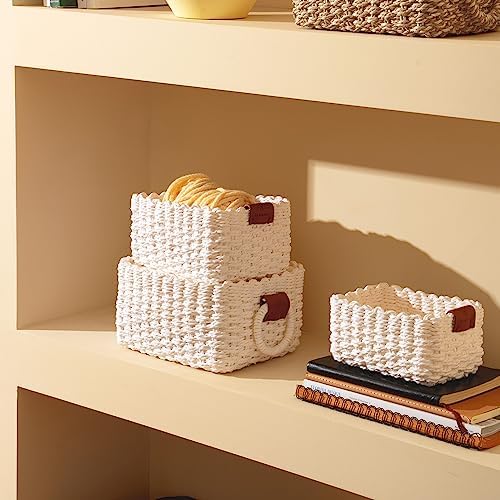 LA JOLIE MUSE Small Wicker Baskets for Organizing, White 3 Pack - Image 2