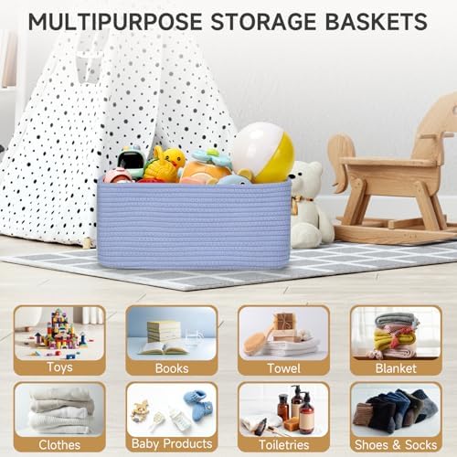 3 Pack Small Storage Baskets for Organizing, 11.8×7.8×5.1", Sky Blue - Image 3