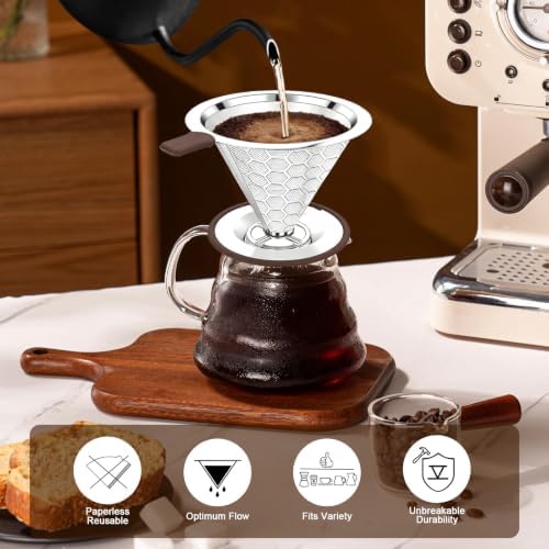 Pour Over Coffee Maker Dripper 600 Mesh Reusable Coffee Filter - Image 3