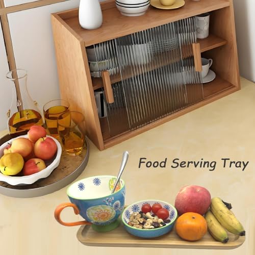 Wood Vanity Tray, Bathroom Counter Solid Bamboo Organizer, Toilet Tank Top Wooden Serving Plate for Dinner Tea Coffee (Natural Bamboo Color, 14 x 5.9 inch) - Image 5