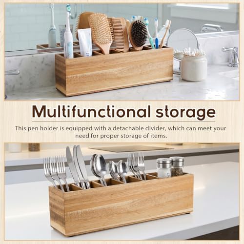 Jetec Wooden Pencil Pen Holder for Desk, Acacia Wood, 6 Compartments - Image 6