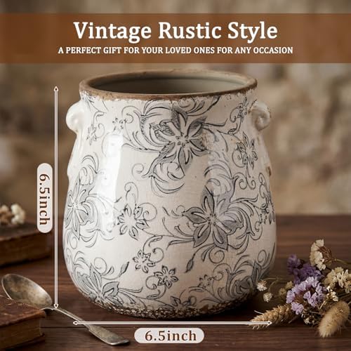 Ceramic Scroll Planter 6.5 Inch, Gray Camellia - Image 2