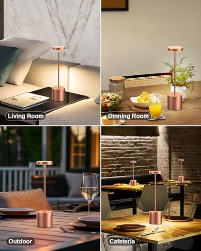 Swinerton Cordless Table Lamps Rechargeable, Portable LED Desk Lamp, 5000mAh Battery Powered Wireless Table Light - 3 Color Dimmable Lighting for Restaurant Dining Patio Outdoor Bedroom(Rose Gold) - Image 5