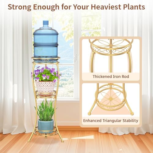 LASZOLA 3 Tiers Metal Corner Plant Flower Stand Tall Indoor Outdoor, Gold - Image 4