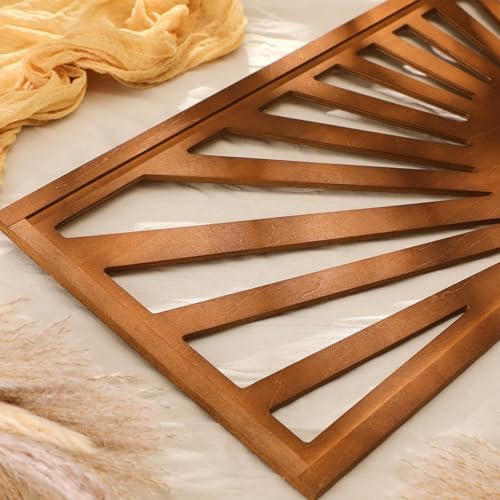 Burbell Horizontal Sun Wall Art, Boho Wooden Room Decor, 35"x12" Dark Brown - Image 3