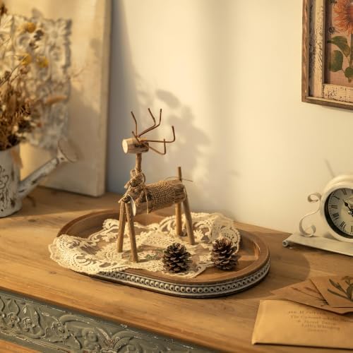 Hanobe 15" Vintage Wood Decorative Tray for Coffee Table Decor, Beaded Edge - Image 4