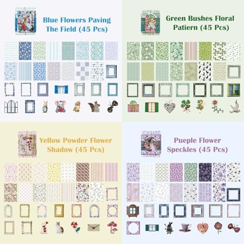 180 Pcs Floral Scrapbooking Paper & Animal Stickers, Embossed Scrapbook Window Frames, 4 Packs Junk Journal Scrapbooking Supplies Kit for Journaling, Embellishments, Card - Image 2