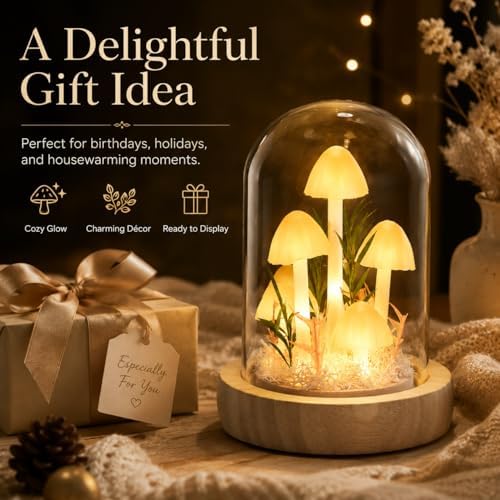 QUELIEN Mushroom Lamp,Mothers Day Mom Gifts for Mom,Light Up Mushroom in Glass Dome,Birthday Party Decorations,Ideal Birthday Gift,GirlfriendGift - Image 6