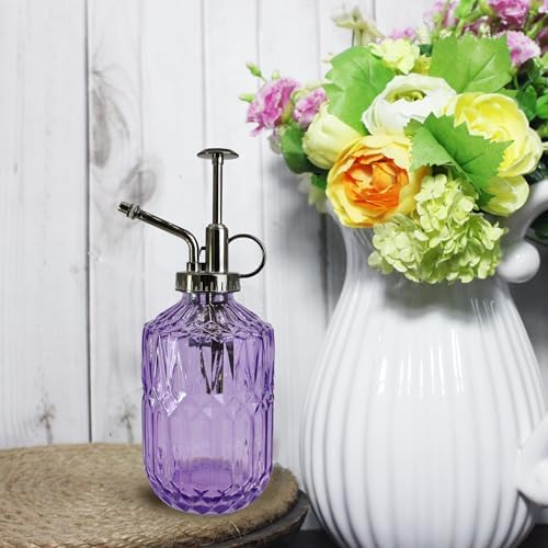Glass Plant Mister Spray Bottle, 400ML Vintage Plant Spritzer with Top Pump Watering Can for Indoor Outdoor House Plants, Flowers (Purple) - Image 4