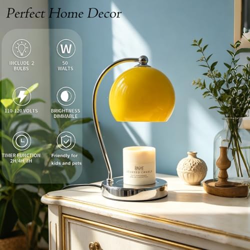 Candle Warmer Lamp Wide Base, Timer & Dimmer (Yellow) - Image 2